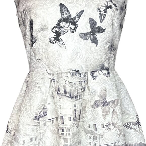 Surreal Butterfly City Print Fit & Flare Mini Dress Medium Jacquard Textured Art - Picture 4 of 16